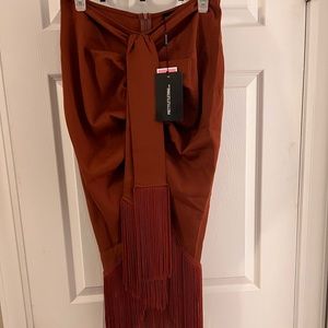 Burnt orange high waisted skirt with fringes